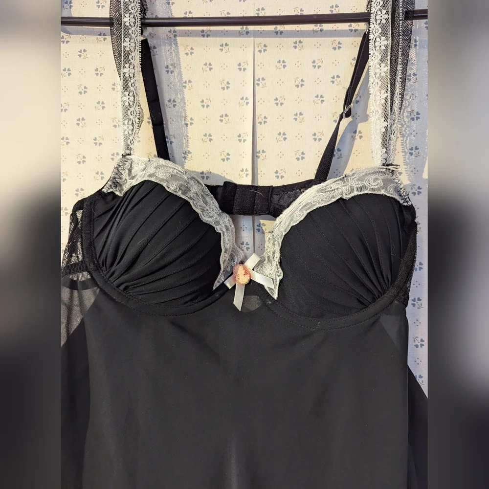 🖤 Chemise White Lingerie Bow Lace Cameo Bra Insert Dress Romantic Date Night - Picture 3 of 11